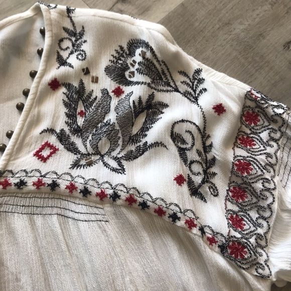Free People Sm Rock It Tonight Floral Embroidered Lng Sleeve Boho Hippie Peasant - Picture 5 of 12